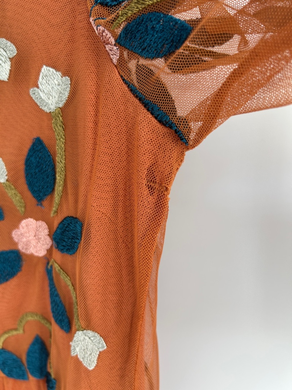 Philosophy Embroidered Rust Orange Floral Mesh Dress | Large - Picture 4 of 4